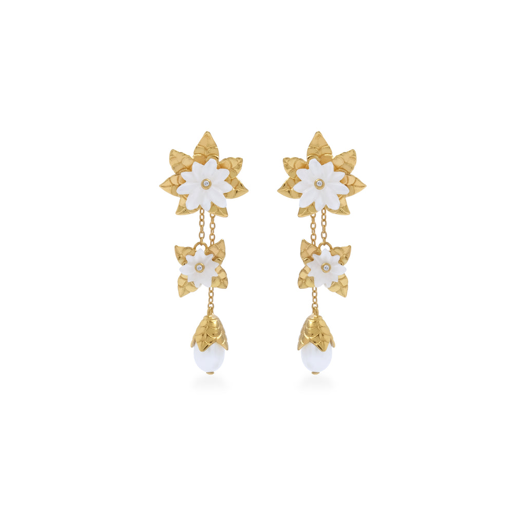 Anting Drop Trio Perak Koleksi Mutiara Melati Sterling Silver 925 Gold Plated
