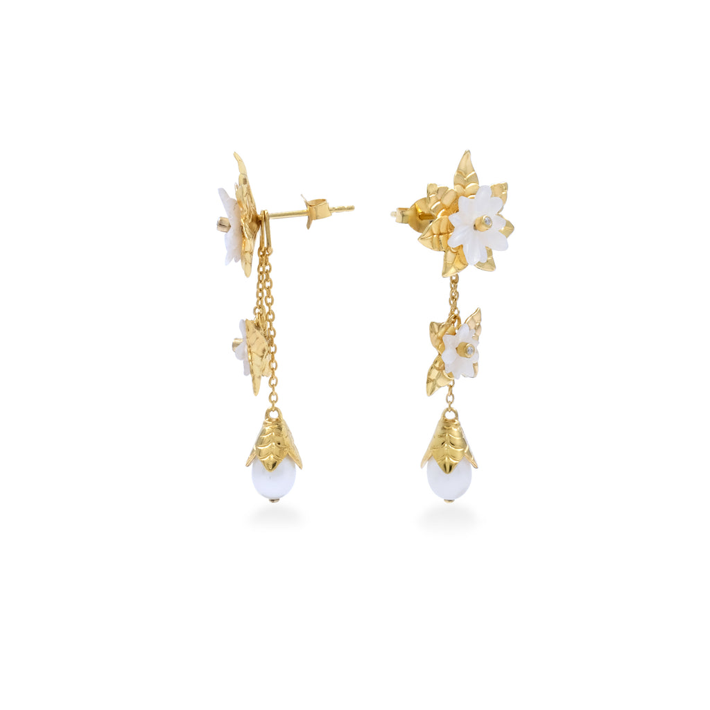 Anting Drop Trio Perak Koleksi Mutiara Melati Sterling Silver 925 Gold Plated