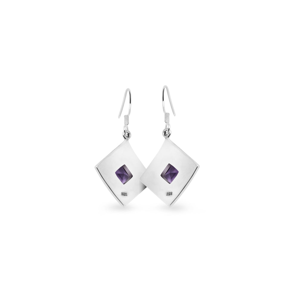 Classic Square Drop Earrings With Gemstones In 925 Sterling Silver Jawan Gunung Collections/E.373