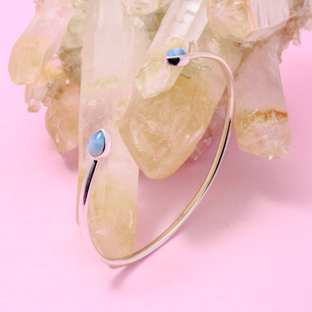 Larimar Sterling Silver 925 Teardrop Bangle Bracelet