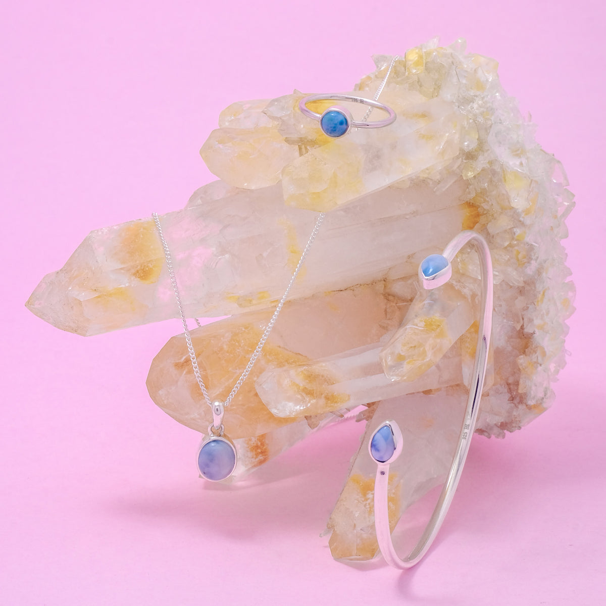 Larimar Sterling Silver 925 Teardrop Bangle Bracelet
