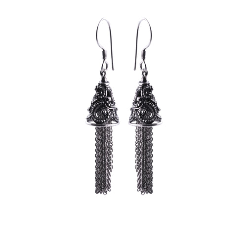 925 Sterling Silver Sea Wave Collection Drop Chain Earrings