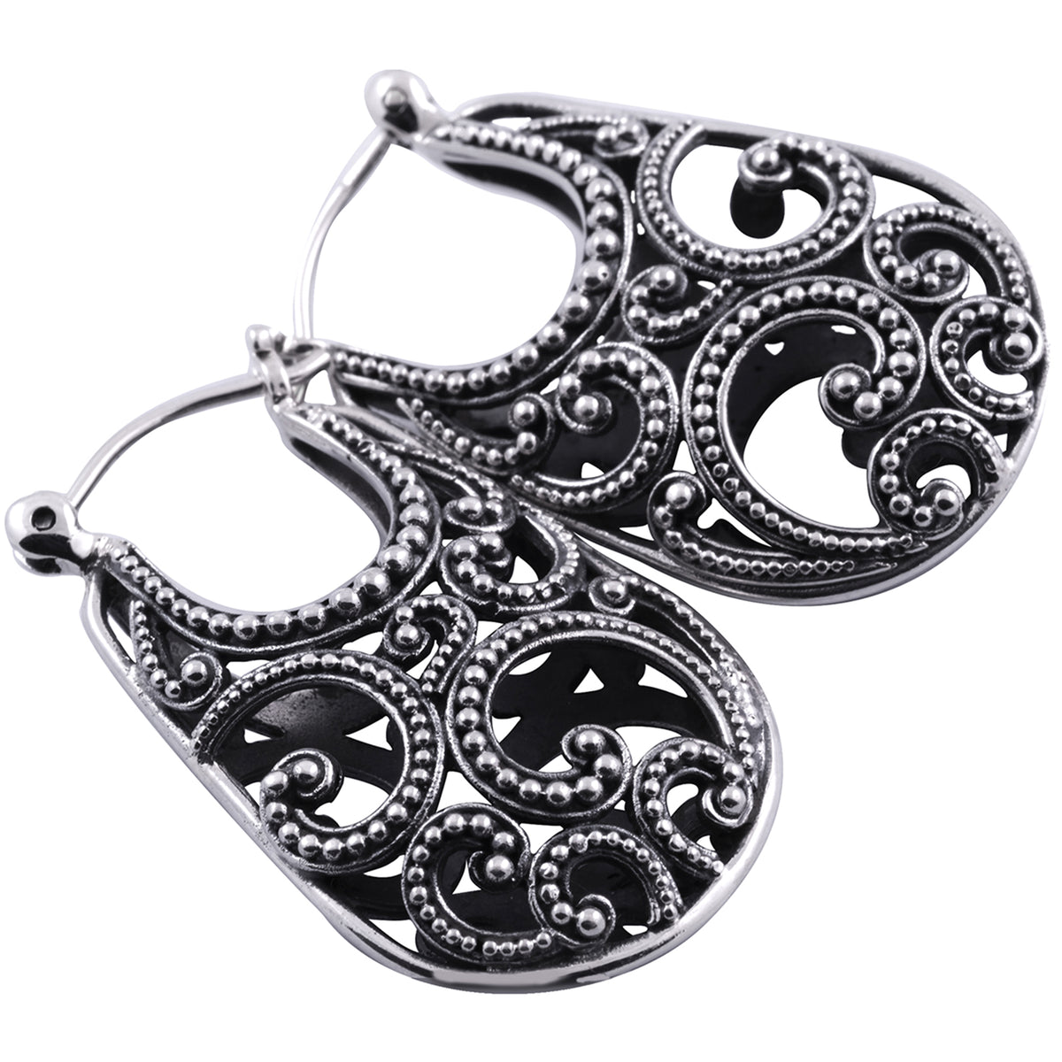 925 Silver Hoop Earrings Ombak Segara Collection Balinese Sterling Silver