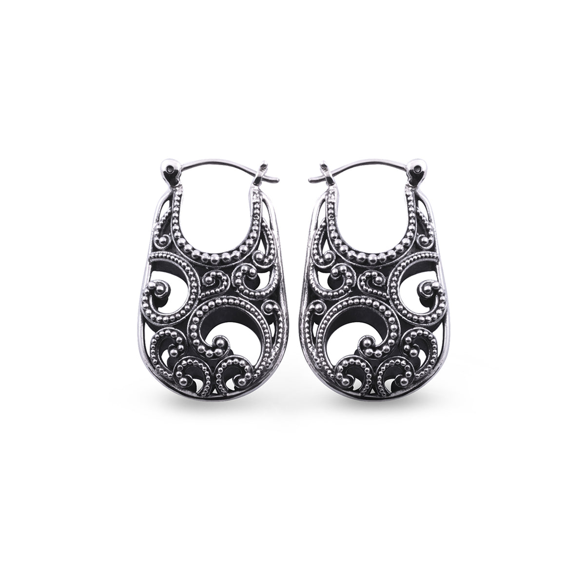 925 Silver Hoop Earrings Ombak Segara Collection Balinese Sterling Silver