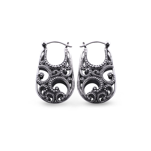 925 Silver Hoop Earrings Ombak Segara Collection Balinese Sterling Silver