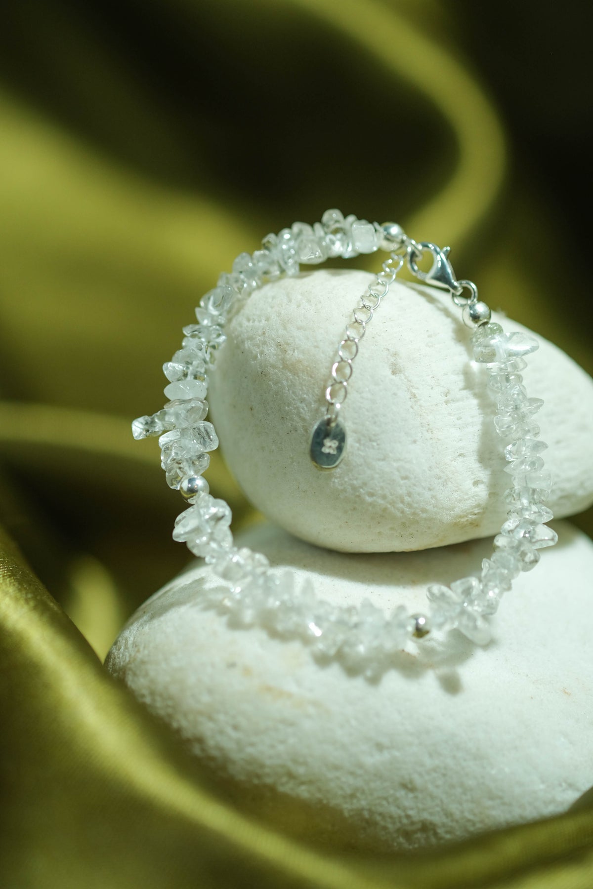 Aura Collection Sterling Silver 925 Clear Quartz Beaded Bracelet