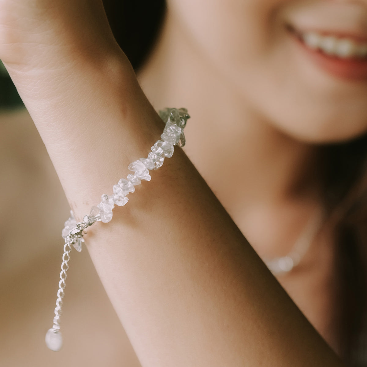 Aura Collection Sterling Silver 925 Clear Quartz Beaded Bracelet
