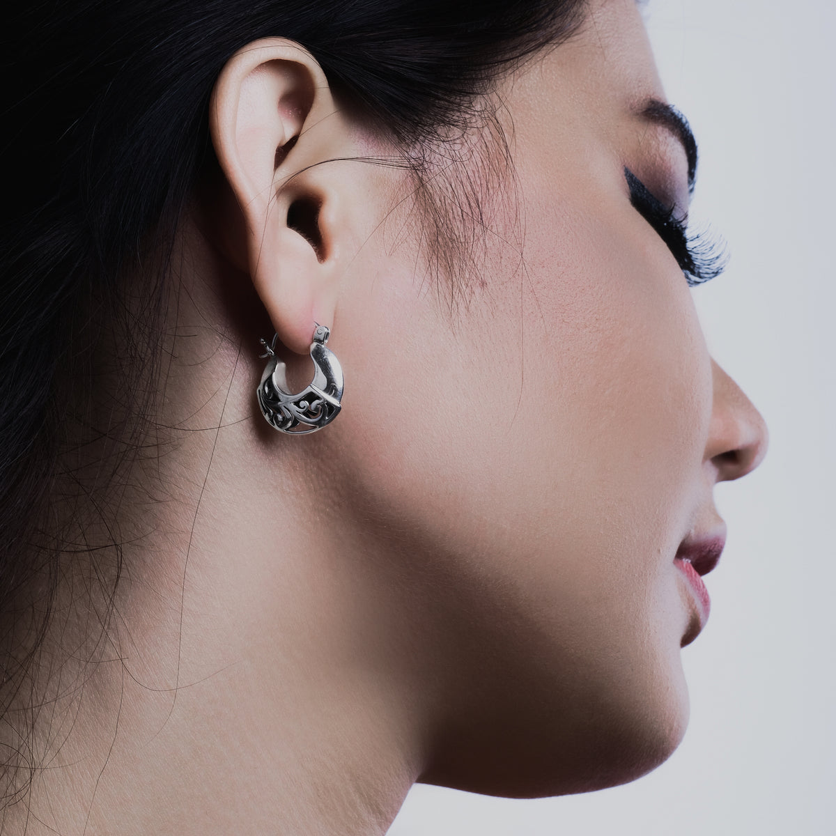 925 Sterling Silver Sawed Collection Silver Hoop Earrings