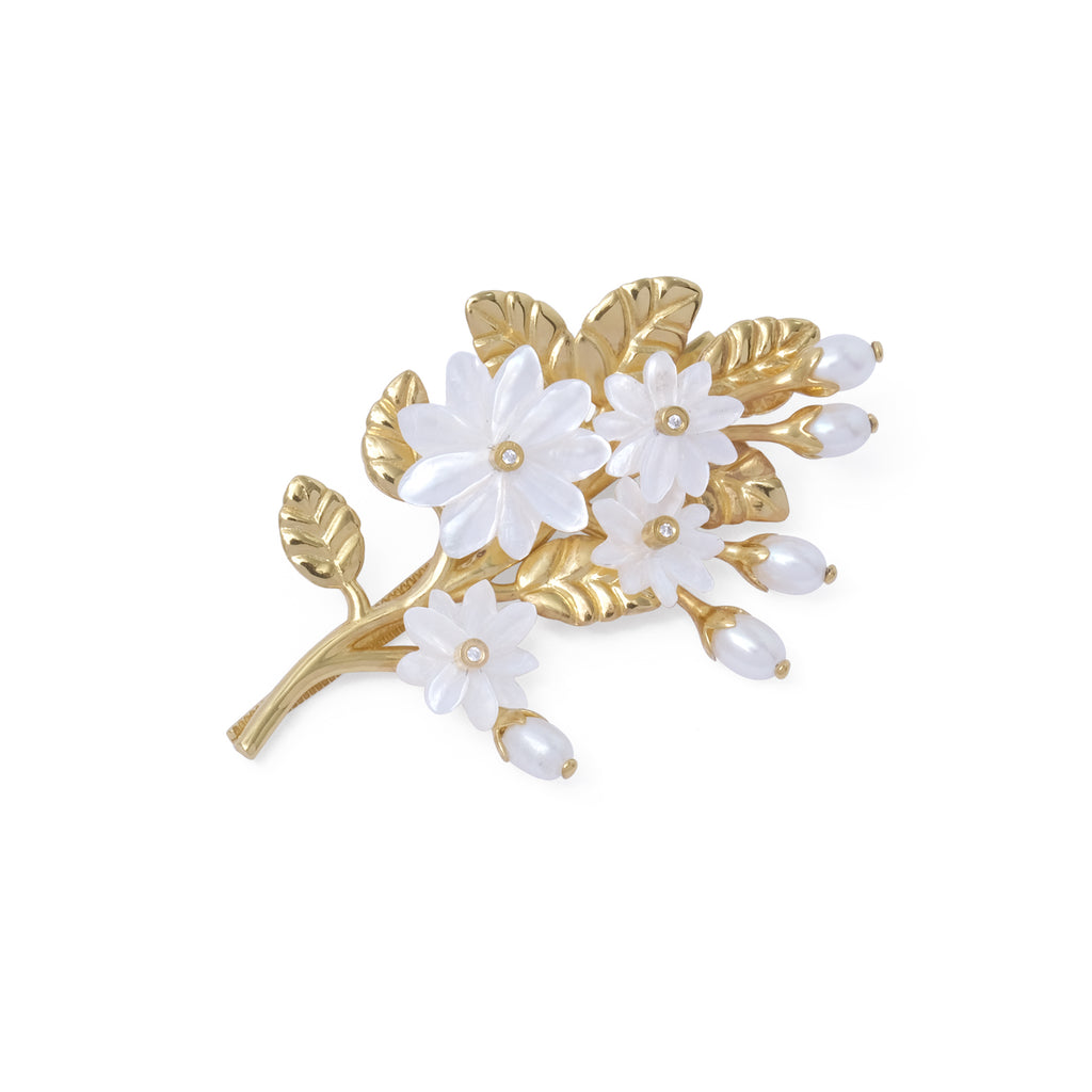 Medium Hairclip Pearl Jasmine Gold Plated Sterling Silver 925