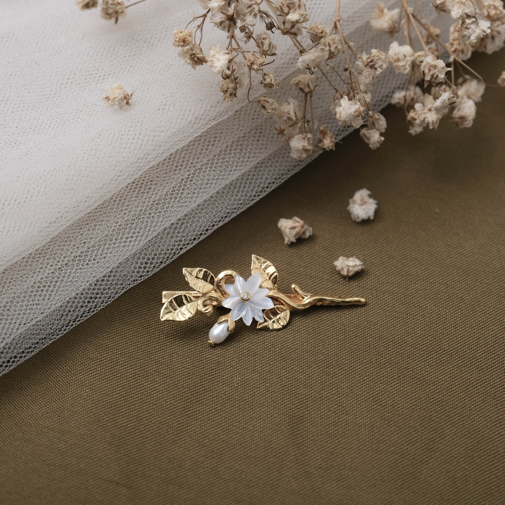 Hairclip Mini Mutiara Melati Gold Plated Sterling Silver 925
