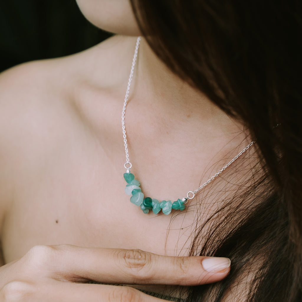 Aura Collection Sterling Silver 925 Green Aventurine Chain Necklace