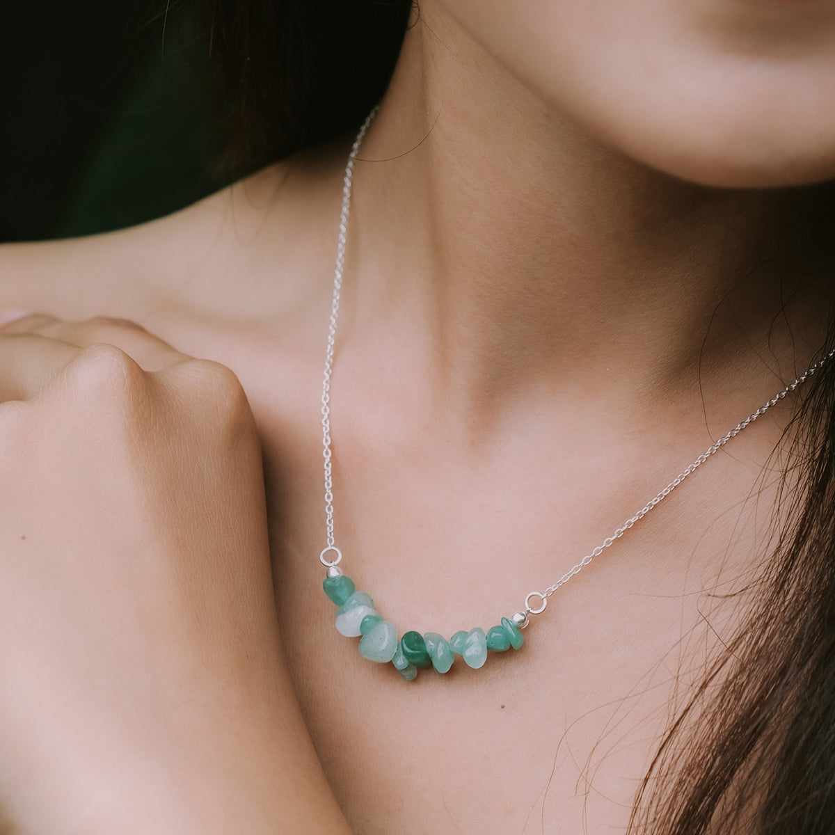 Aura Collection Sterling Silver 925 Green Aventurine Chain Necklace