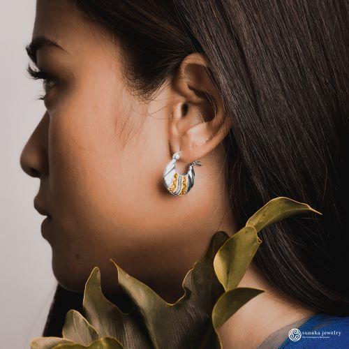 925 Silver Small Hoop Earrings Golden Snail Collection