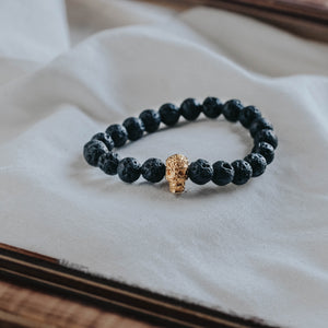 Gelang Perak 925 Koleksi Lava Bead Tengkorak Gold Plated