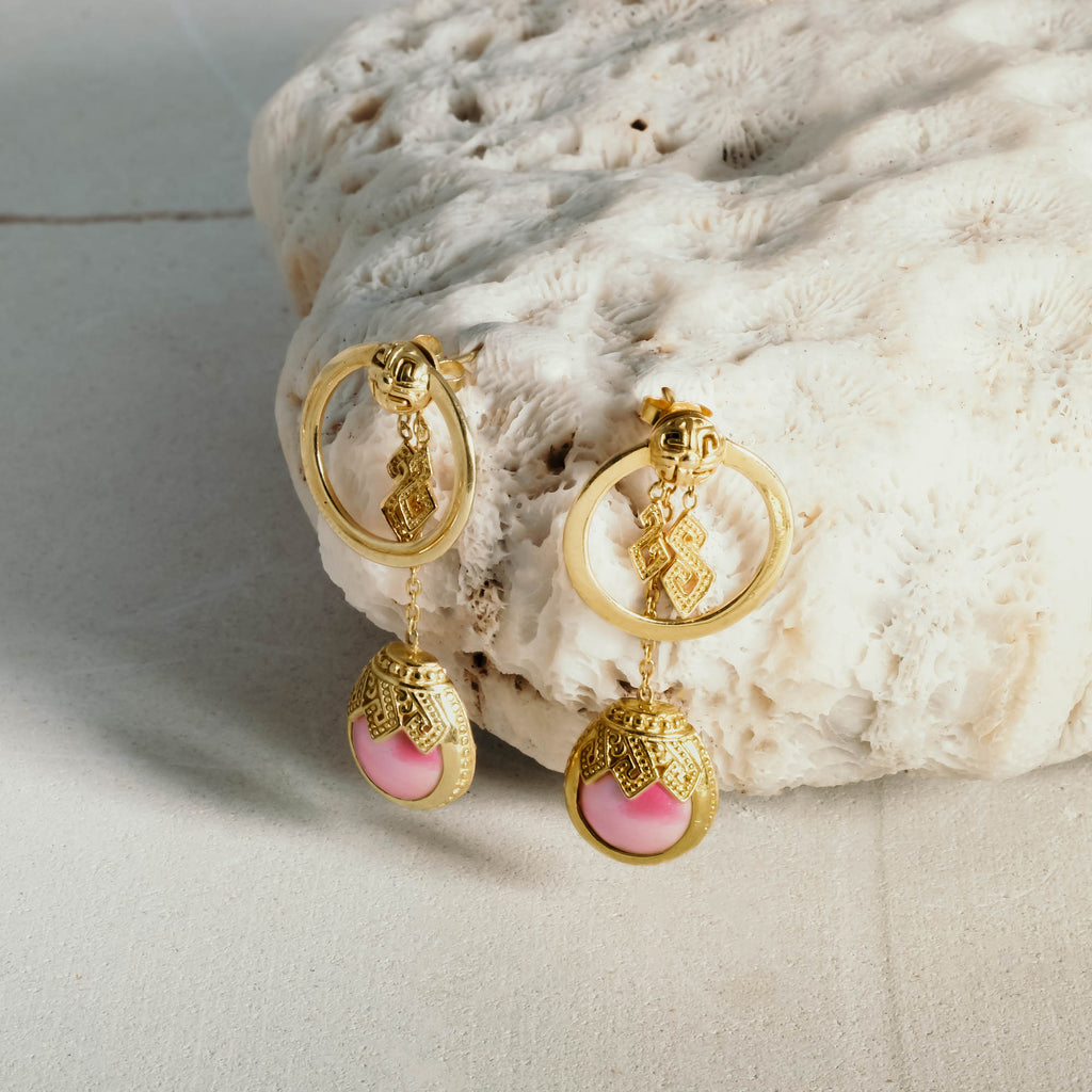 Mandalika Collection Sterling Silver 925 Gold Plated Short Drop Stud Earrings