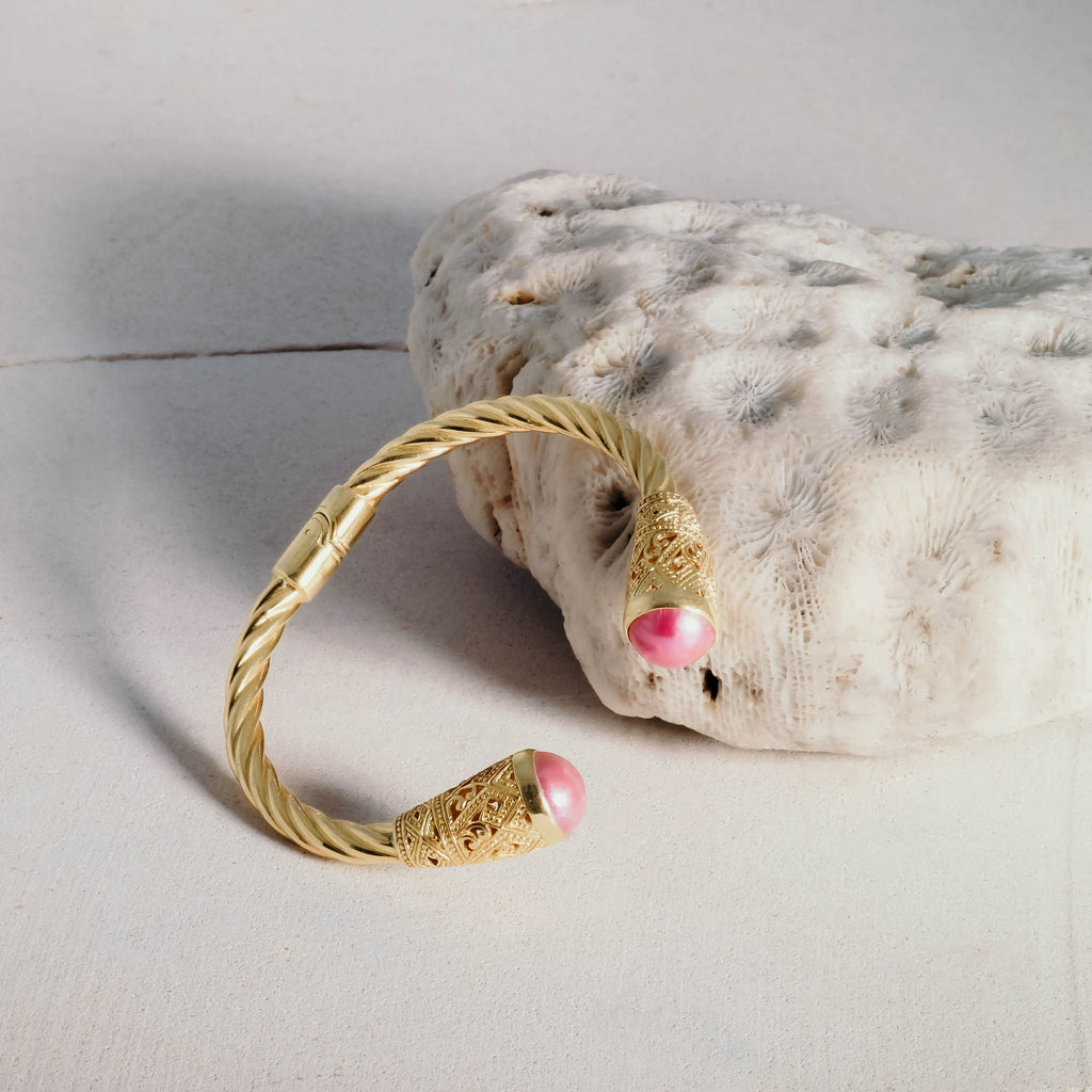 Large Silver Cuff Bracelet Mandalika Pearl Collection Sterling Silver 925 Gold Plated