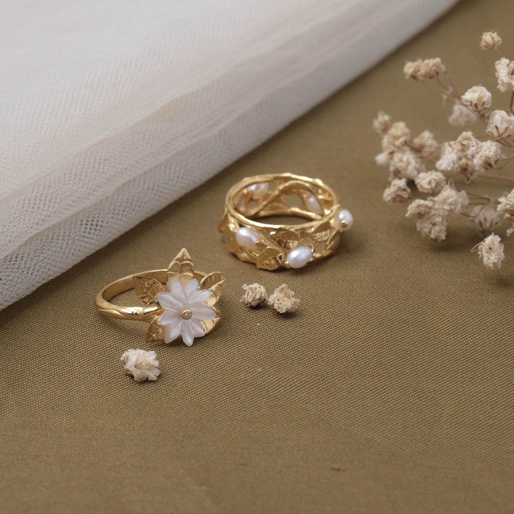 Cincin Bandring Perak Koleksi Mutiara Melati Sterling Silver 925 Gold Plated