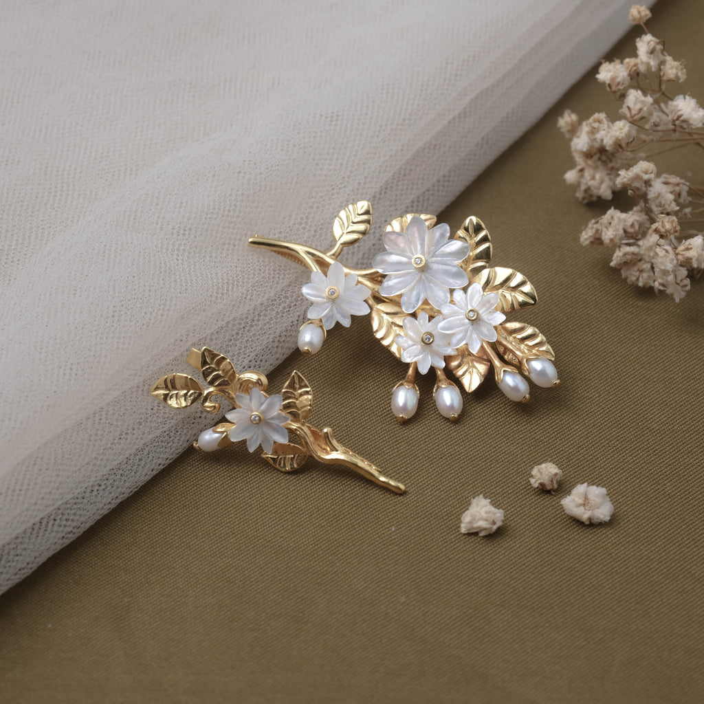 Hairclip Mini Mutiara Melati Gold Plated Sterling Silver 925