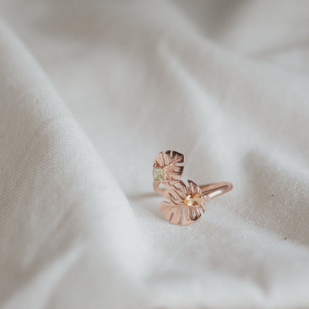 Adjustable 925 Silver Monstera Rose Gold Plated Ring