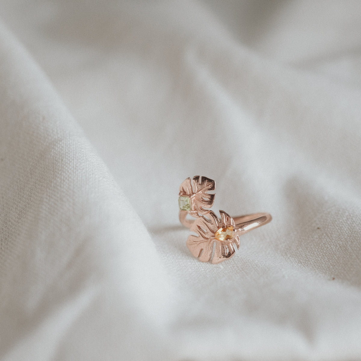 Adjustable 925 Silver Monstera Rose Gold Plated Ring