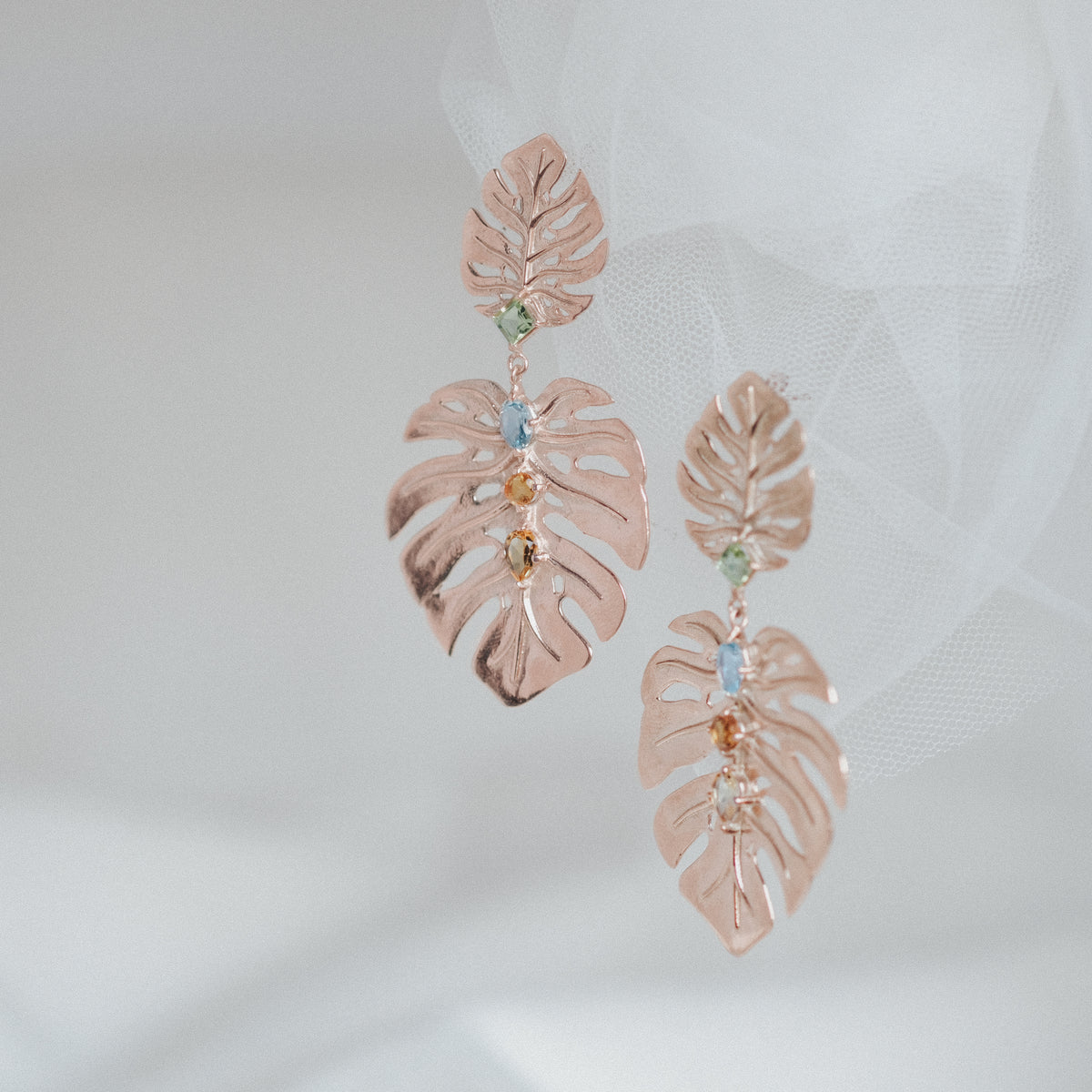 Anting Statment Perak 925 Monstera Rose Gold Plated