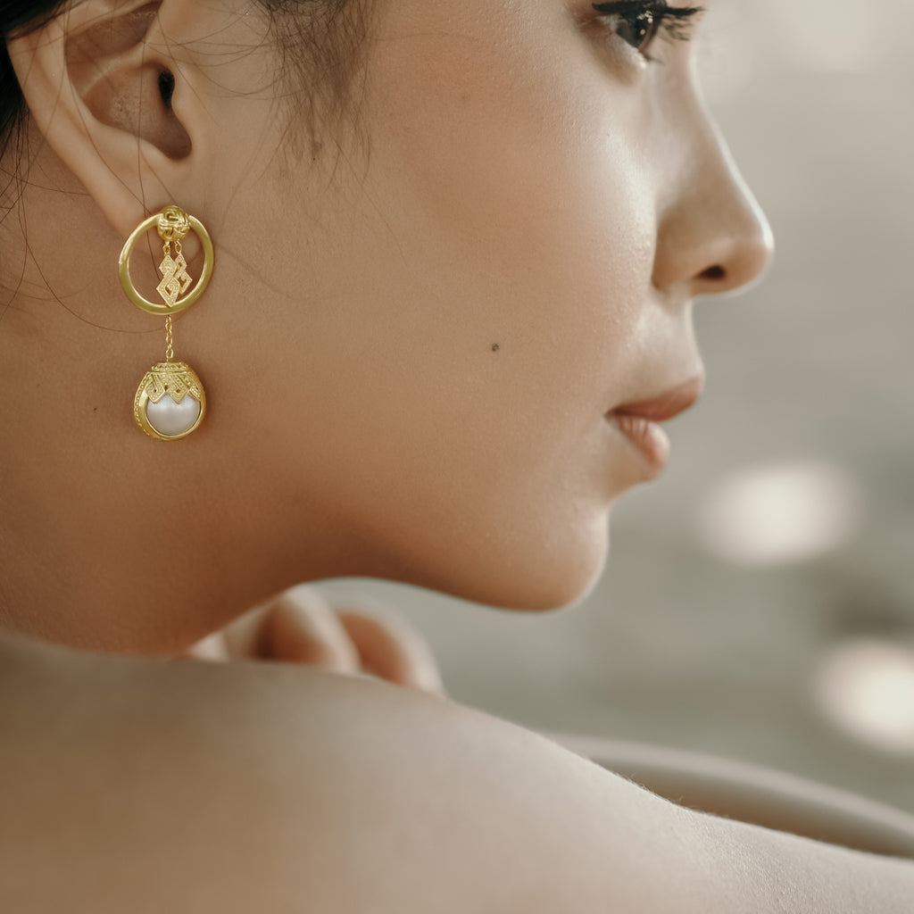 Mandalika Collection Sterling Silver 925 Gold Plated Short Drop Stud Earrings