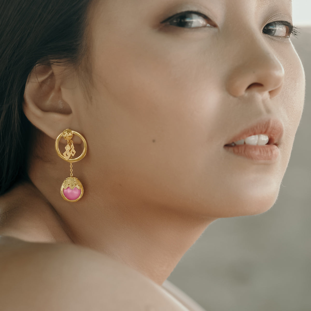 Mandalika Collection Sterling Silver 925 Gold Plated Short Drop Stud Earrings