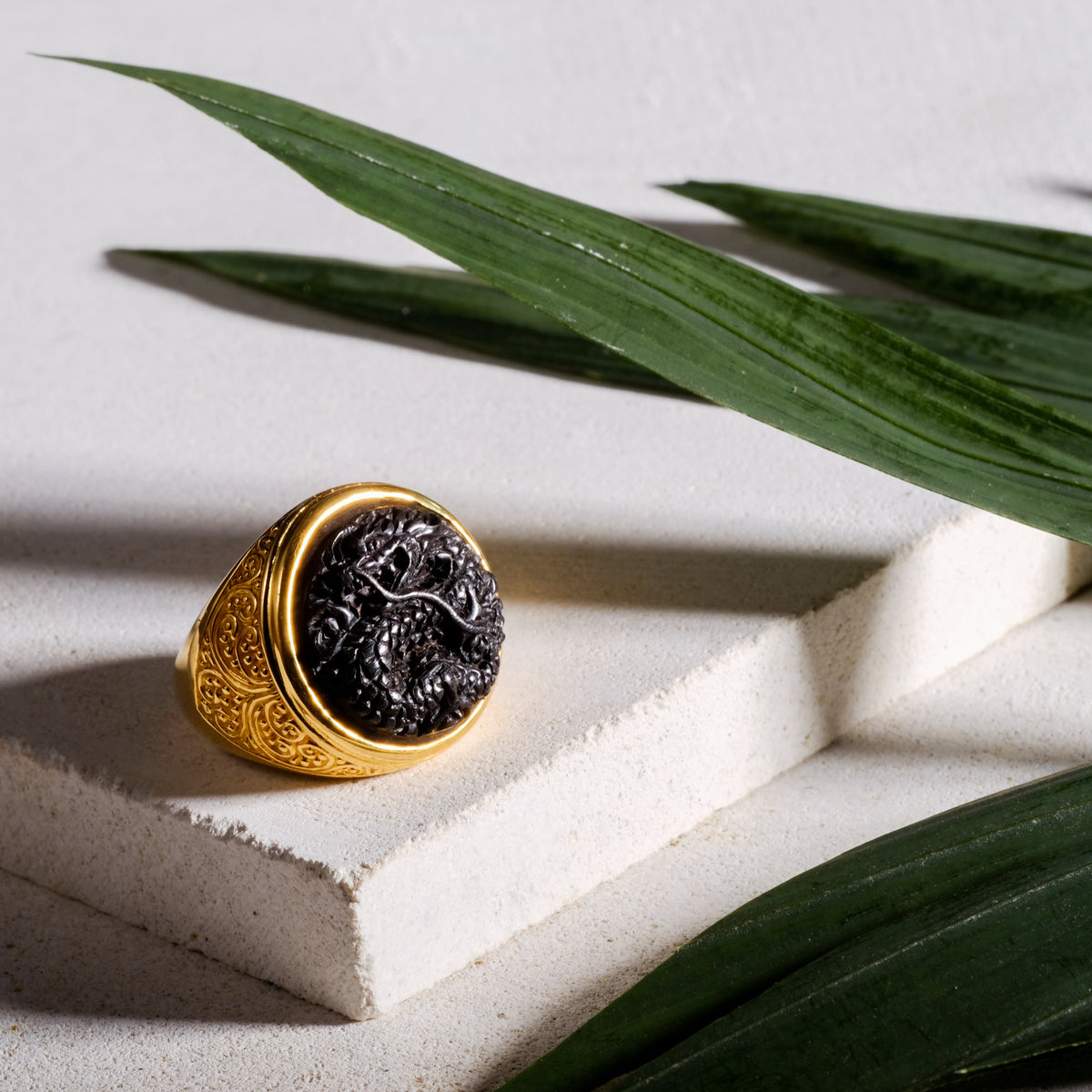 925 Sterling Silver Gold Plated Dragon Collection Ring