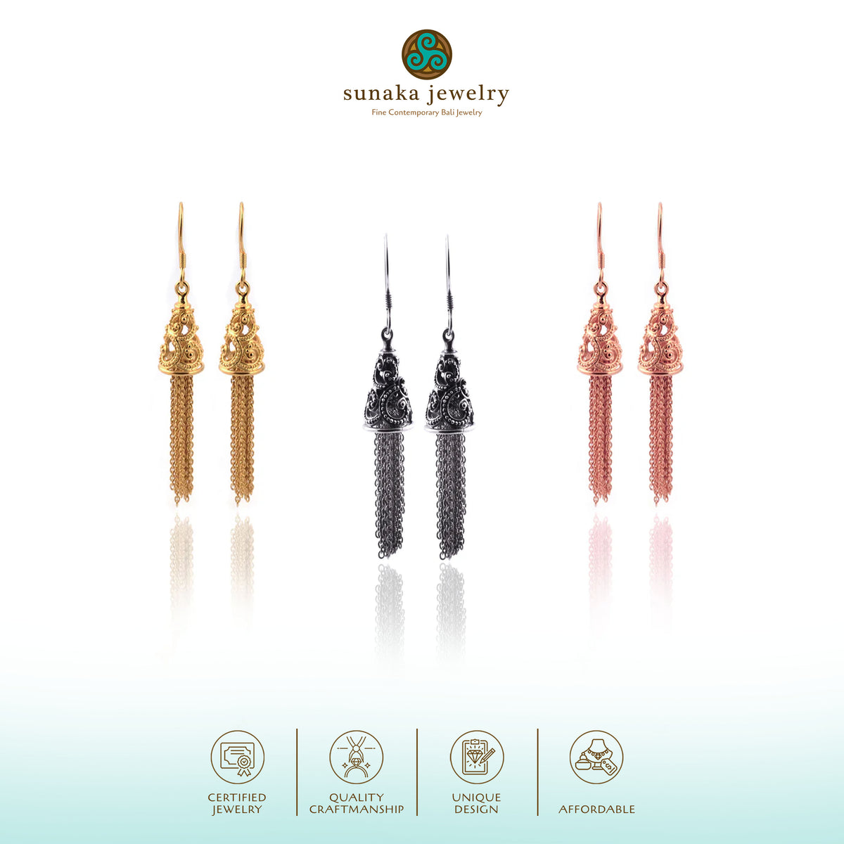 Anting Drop Chain Perak 925 Koleksi Ombak Segara Sterling Silver