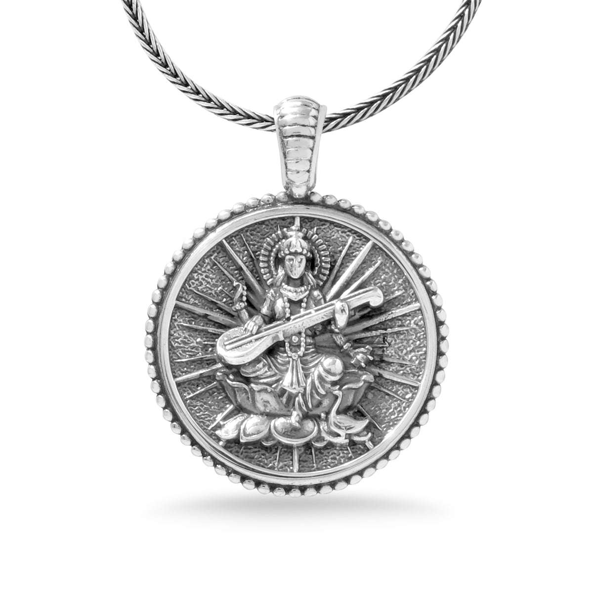 Silver Saraswati Pendant Goddess Amulet Sterling Silver Collection