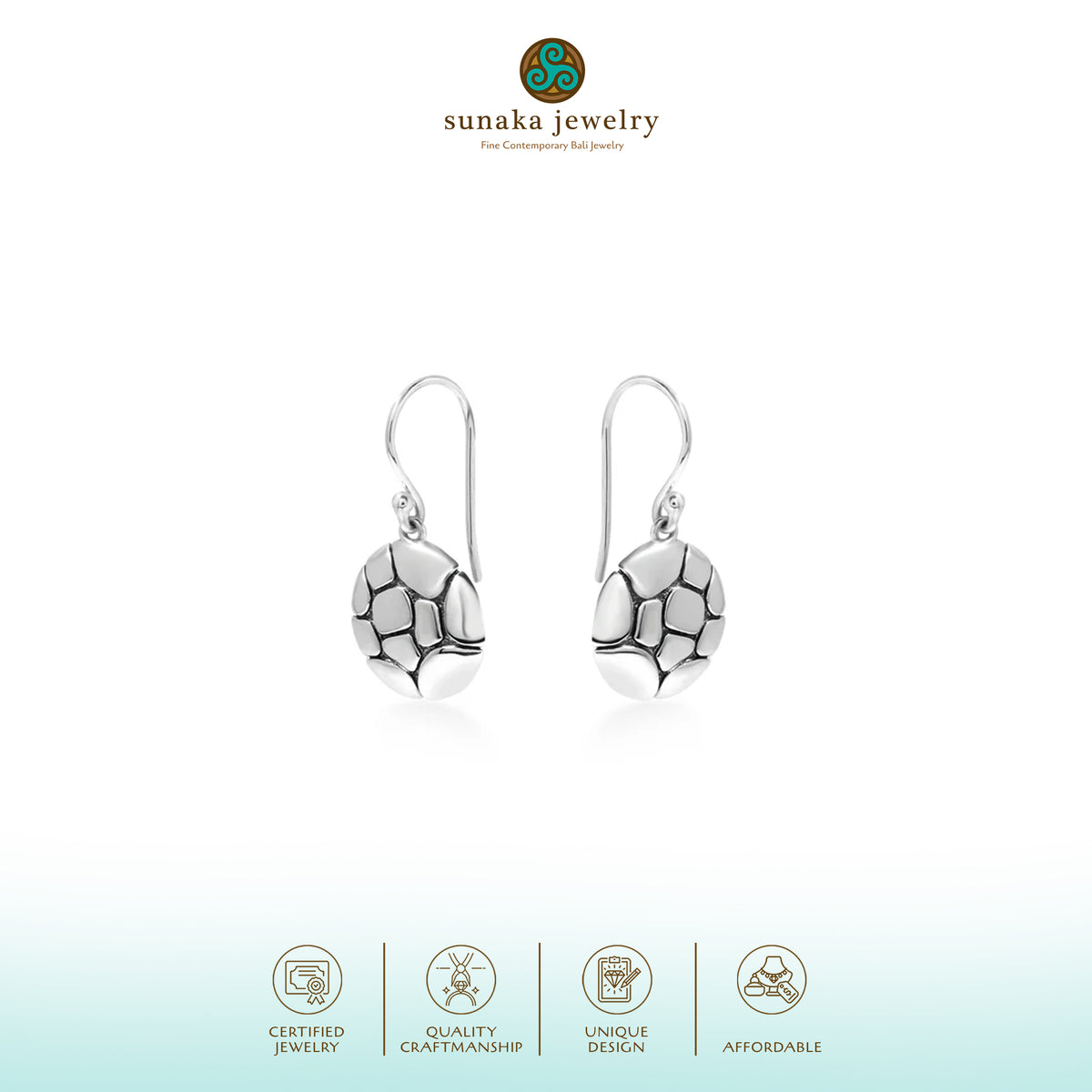 Anting Dangling Round Koleksi Pebble Sterling Silver 925