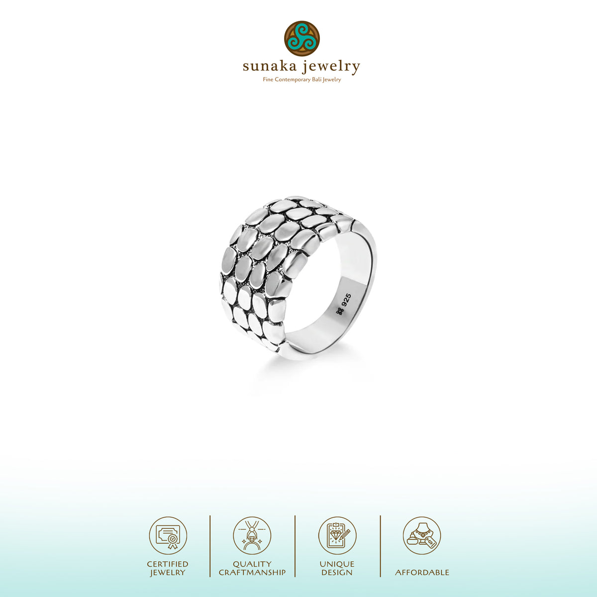 Cincin Wide Koleksi Pebble Sterling Silver 925