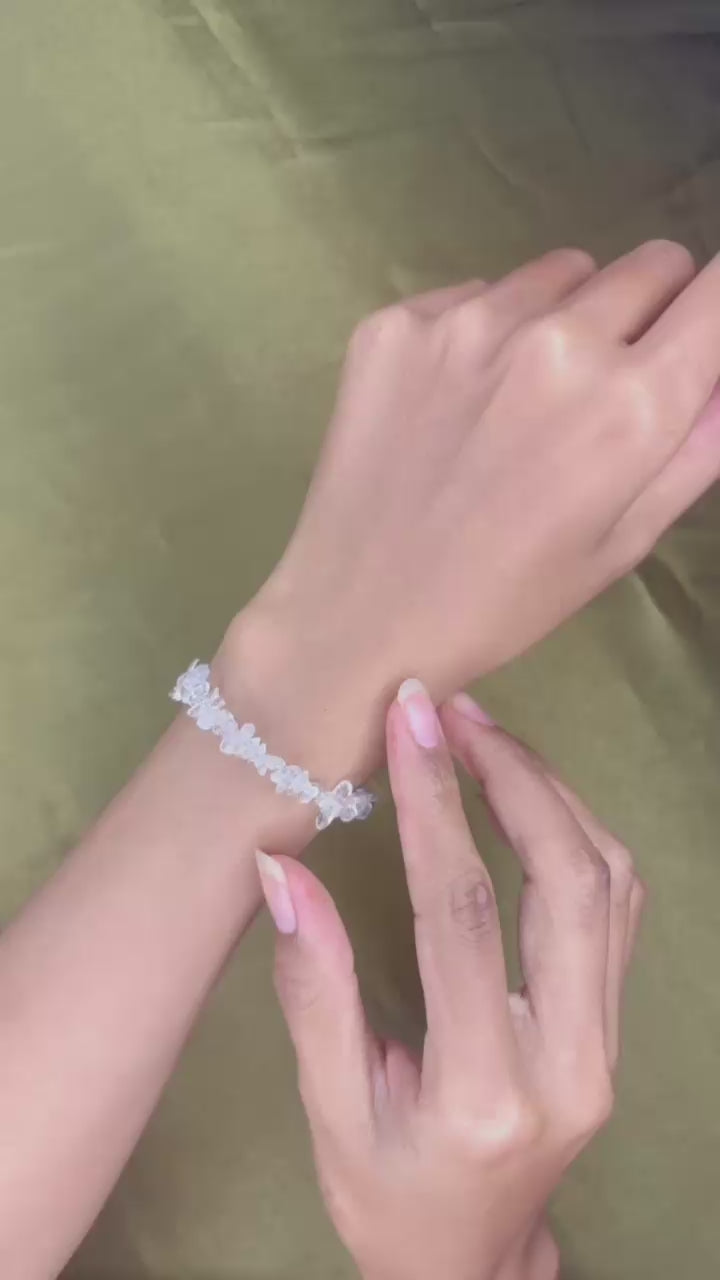 Aura Collection Sterling Silver 925 Clear Quartz Beaded Bracelet