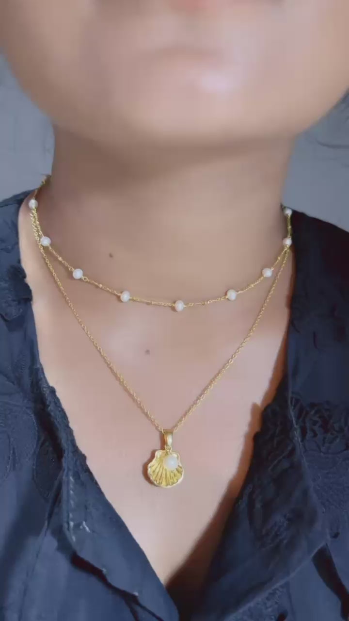 925 Sterling Silver Shell Collection Layered Chain Necklace