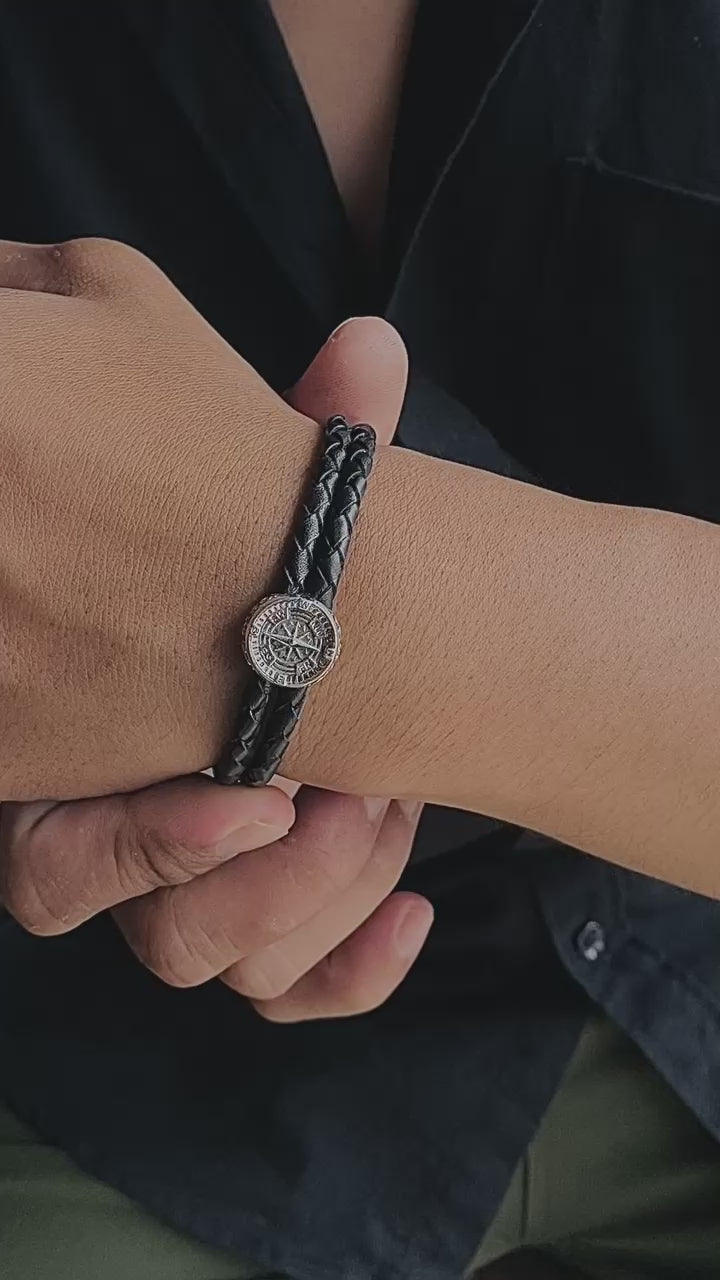 Kompas Collection Sterling Silver Leather Bracelet