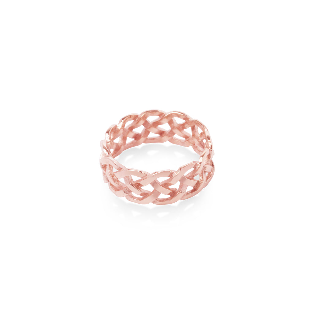 Medium Silver Band Ring Woven Sterling Silver Rose Gold Plated Collection