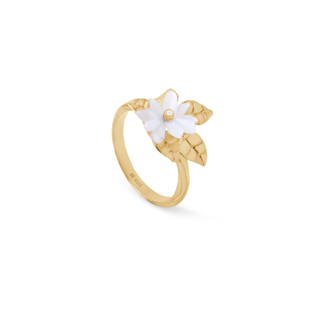 925 Sterling Silver Gold Plated Melati Pearl Collection Cocktail Ring