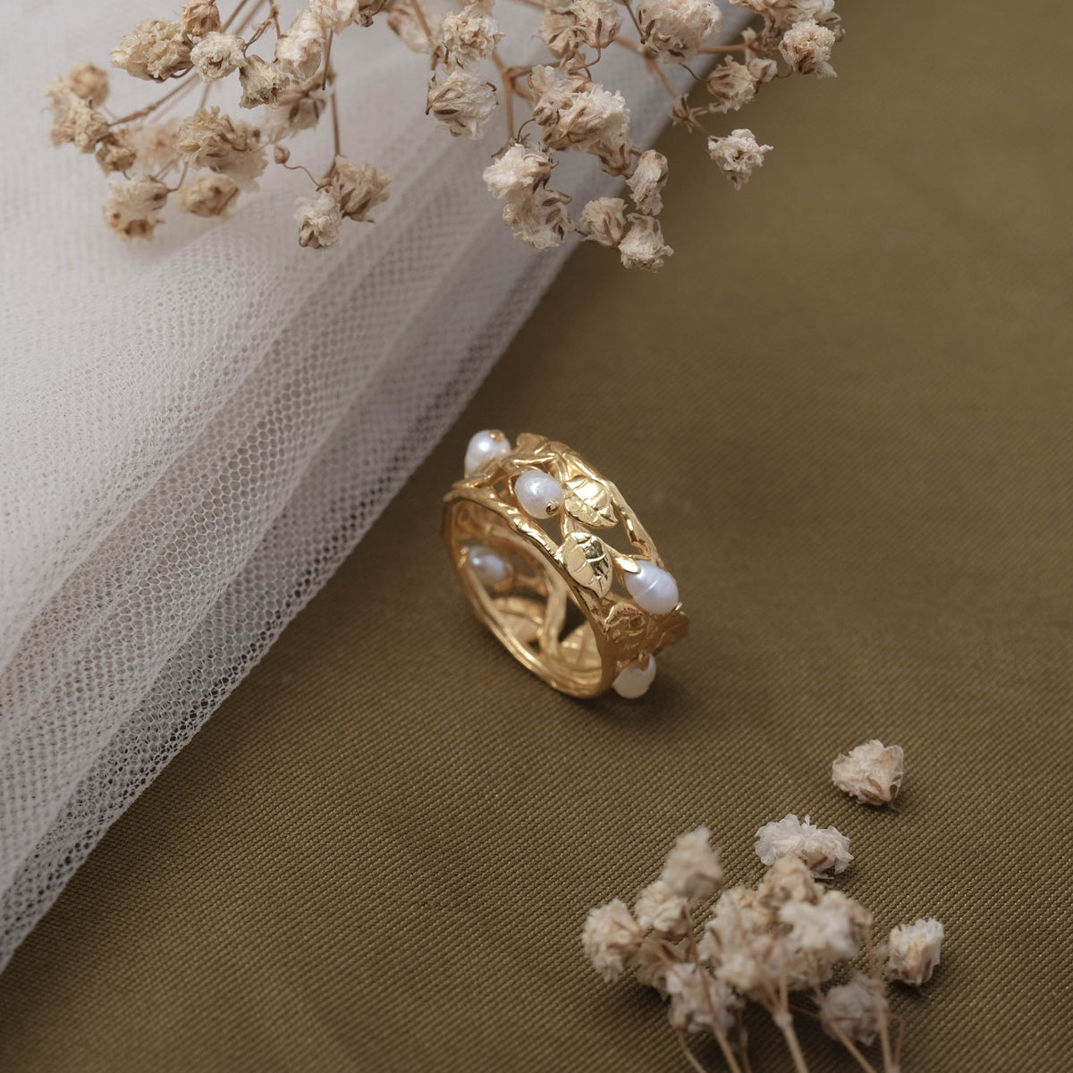 Cincin Bandring Perak Koleksi Mutiara Melati Sterling Silver 925 Gold Plated