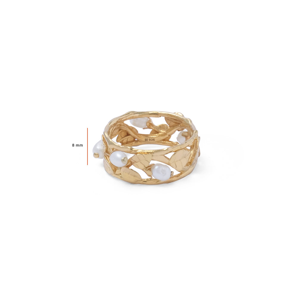 Cincin Bandring Perak Koleksi Mutiara Melati Sterling Silver 925 Gold Plated