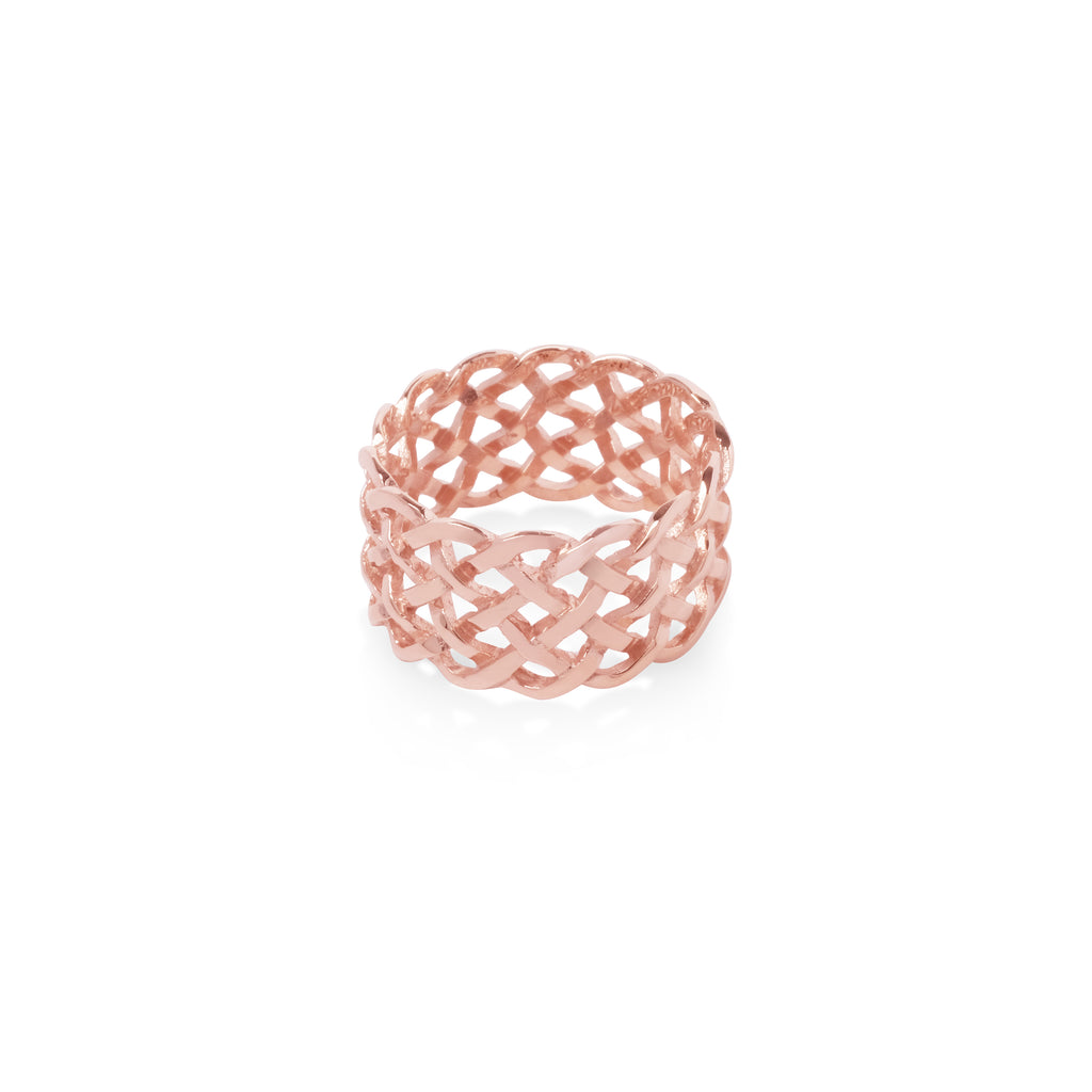 Cincin Band Perak Besar Koleksi Woven Sterling Silver Rose Gold Plated