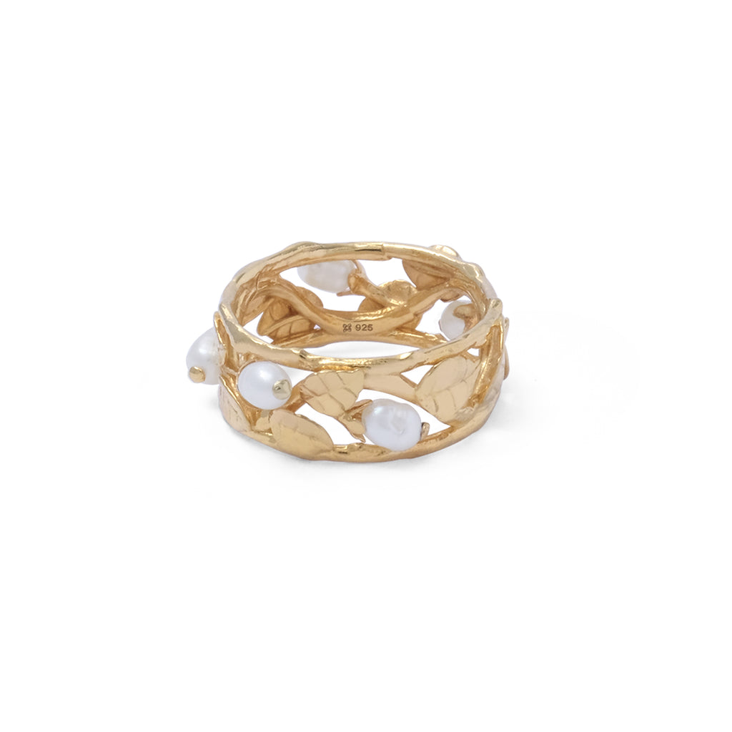 Cincin Bandring Perak Koleksi Mutiara Melati Sterling Silver 925 Gold Plated