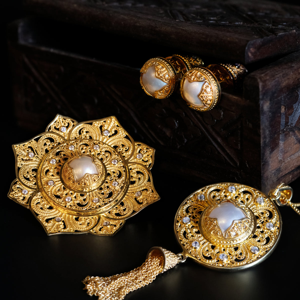 925 Sterling Silver Subeng Earrings Padma Acala Collection Gold Plated