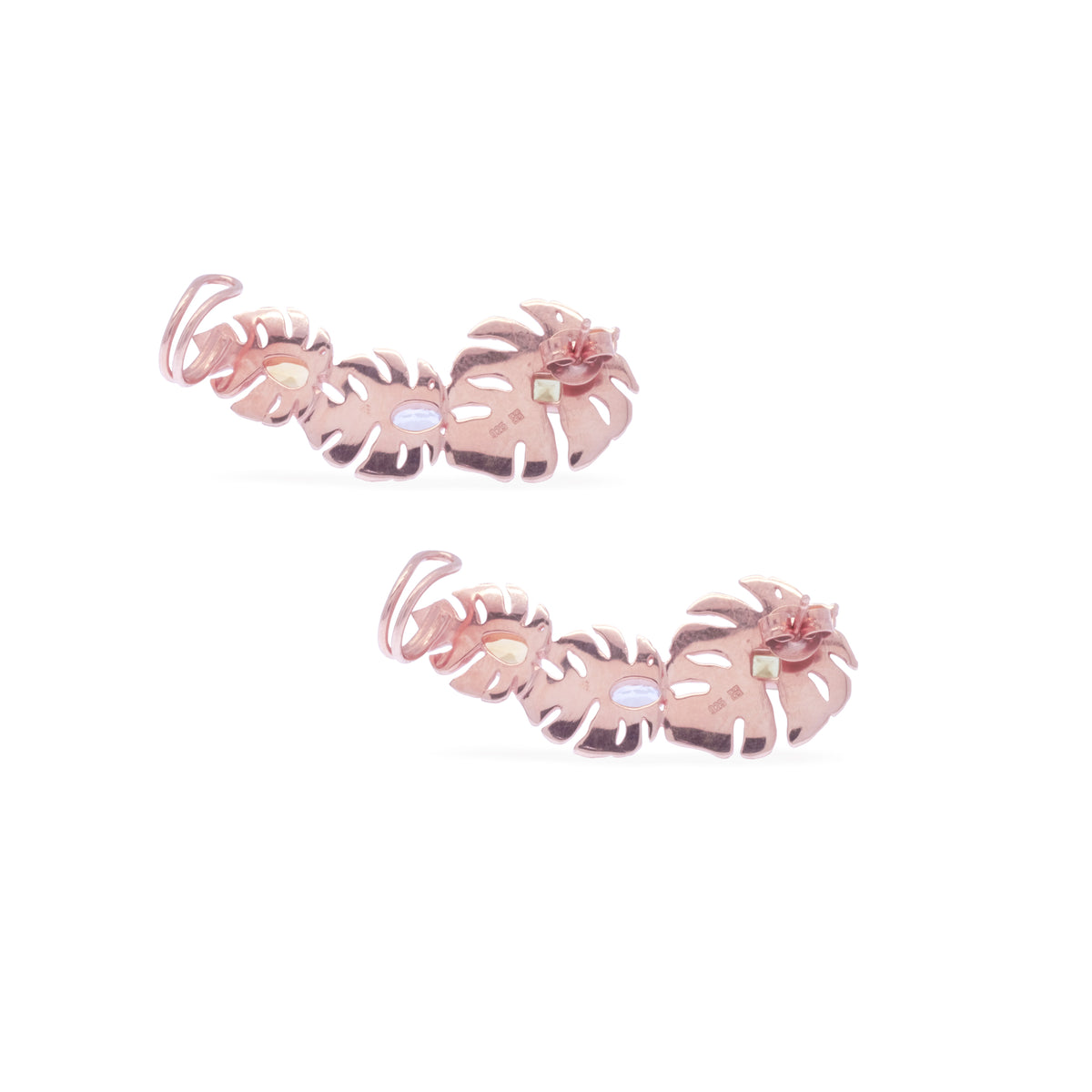 Anting Climber Perak 925 Koleksi Monstera Rose Gold Plated