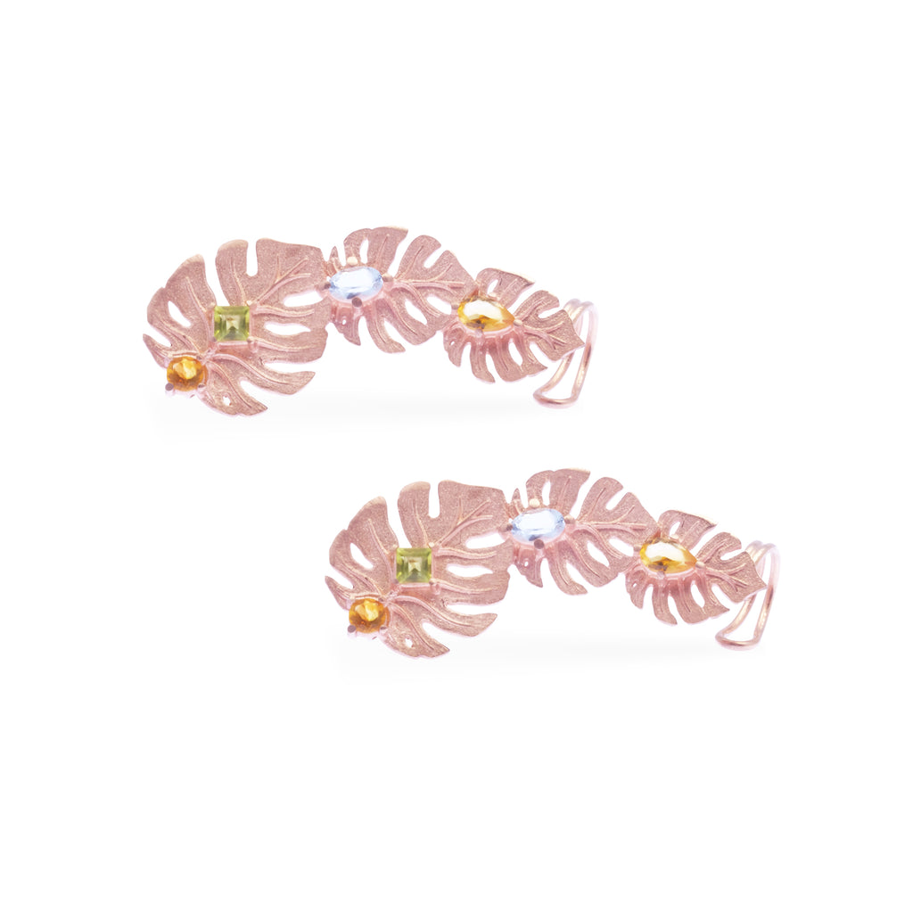 925 Silver Monstera Climber Earrings Rose Gold Plated