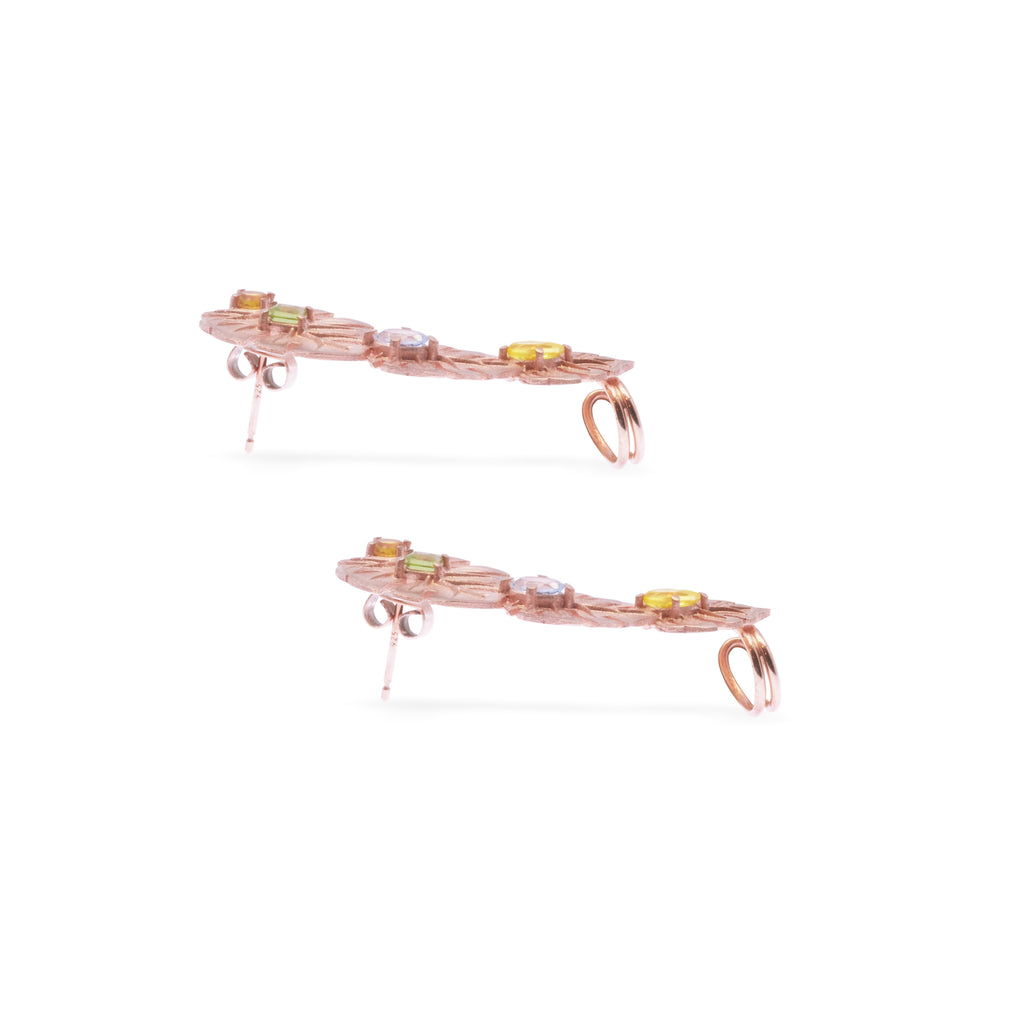 925 Silver Monstera Climber Earrings Rose Gold Plated