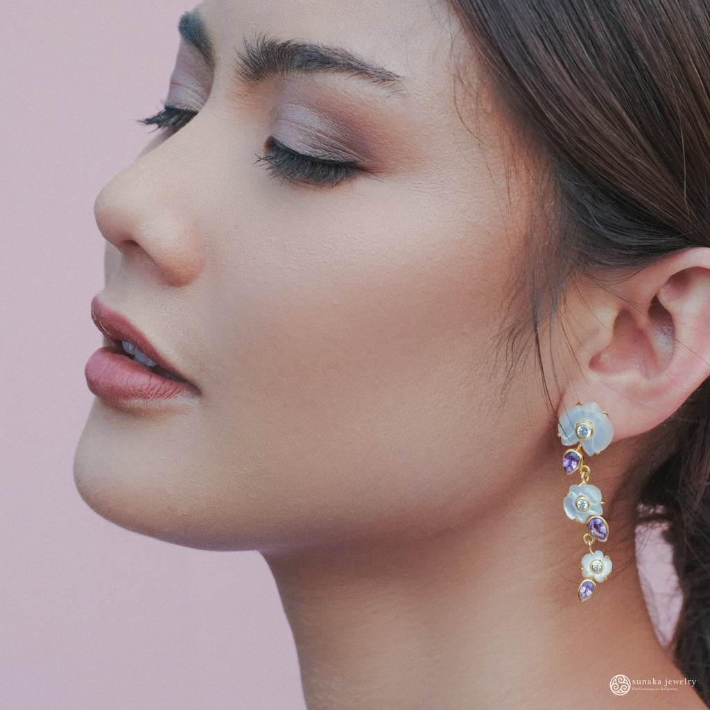 Anting Dangling Perak 925 Koleksi Anggrek Gold Plated
