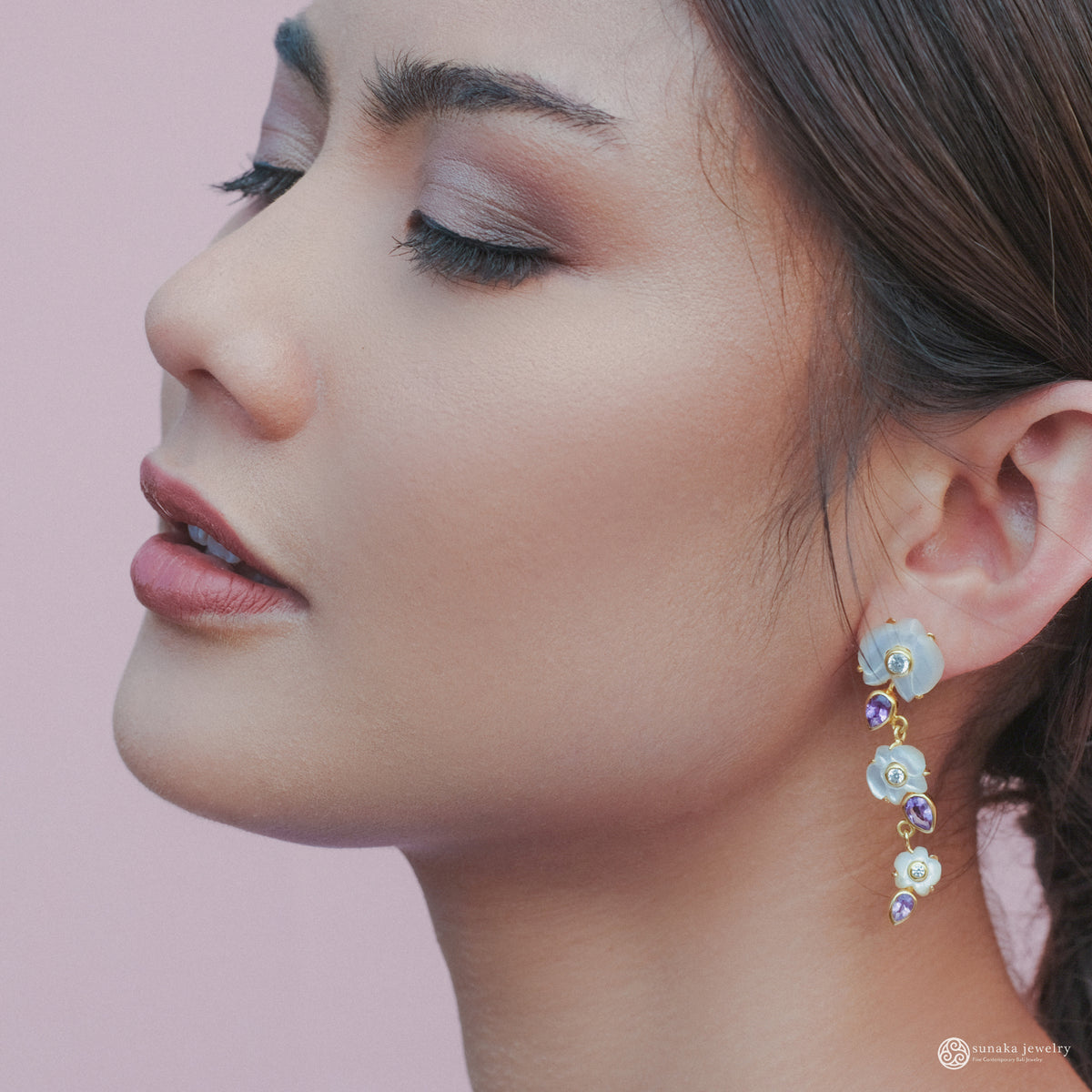 Anting Dangling Perak 925 Koleksi Anggrek Gold Plated