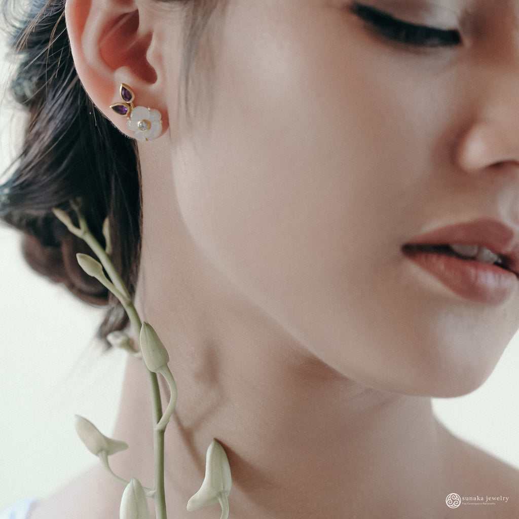 Anting Stud Perak 925 Koleksi Anggrek Gold Plated