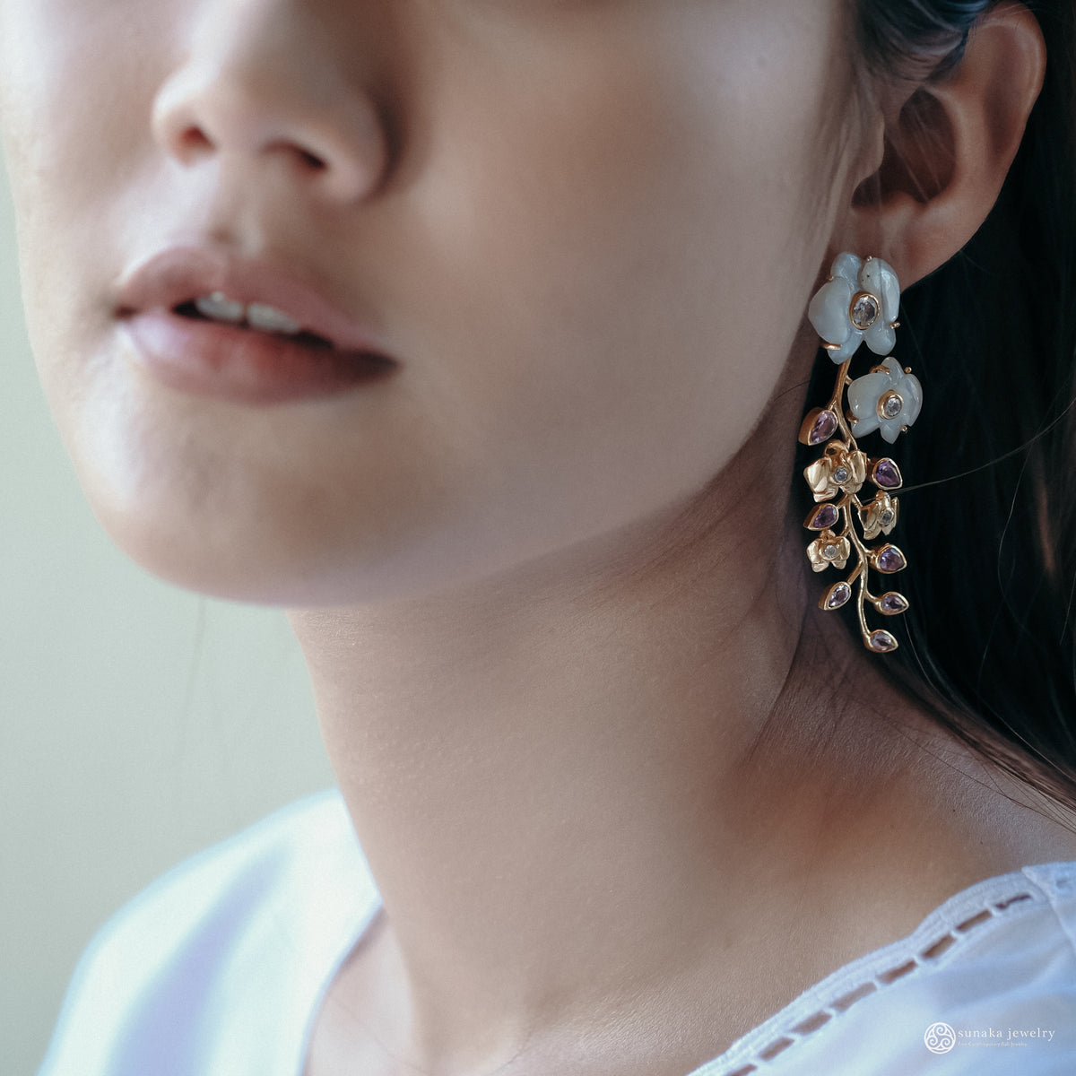 925 Silver Statement Earrings Gold Plated Orchid Collection