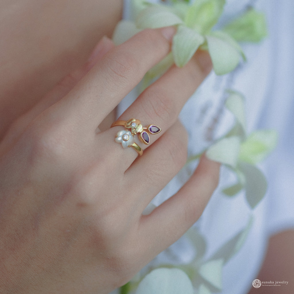 Adjustable 925 Silver Orchid Collection Gold Plated Ring